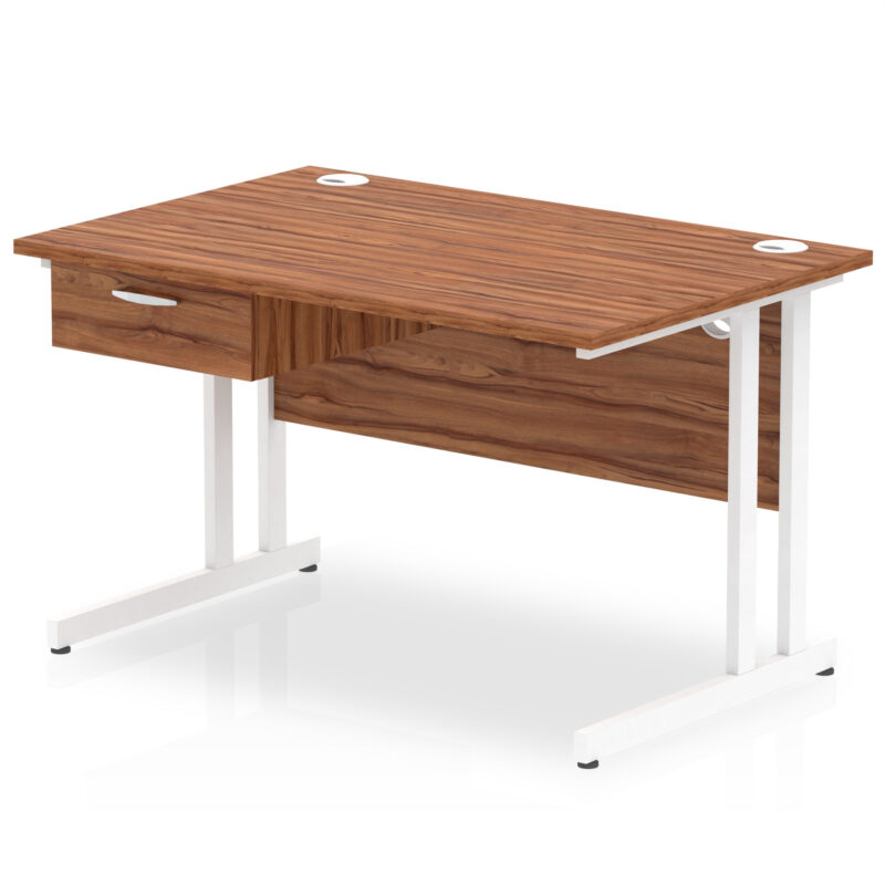 Impulse Cantilever Straight Desk White Frame With Single One Drawer Fixed Pedestal - Image 7