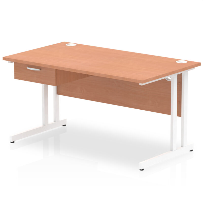 Impulse Cantilever Straight Desk White Frame With Single One Drawer Fixed Pedestal - Image 8