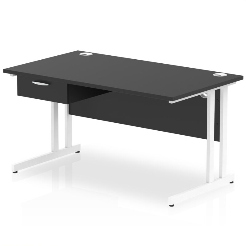 Impulse Cantilever Straight Desk White Frame With Single One Drawer Fixed Pedestal - Image 9