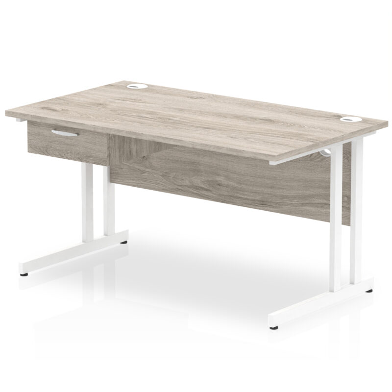 Impulse Cantilever Straight Desk White Frame With Single One Drawer Fixed Pedestal - Image 10