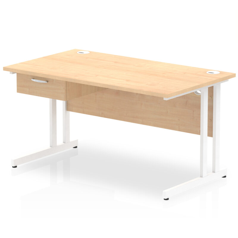 Impulse Cantilever Straight Desk White Frame With Single One Drawer Fixed Pedestal - Image 11