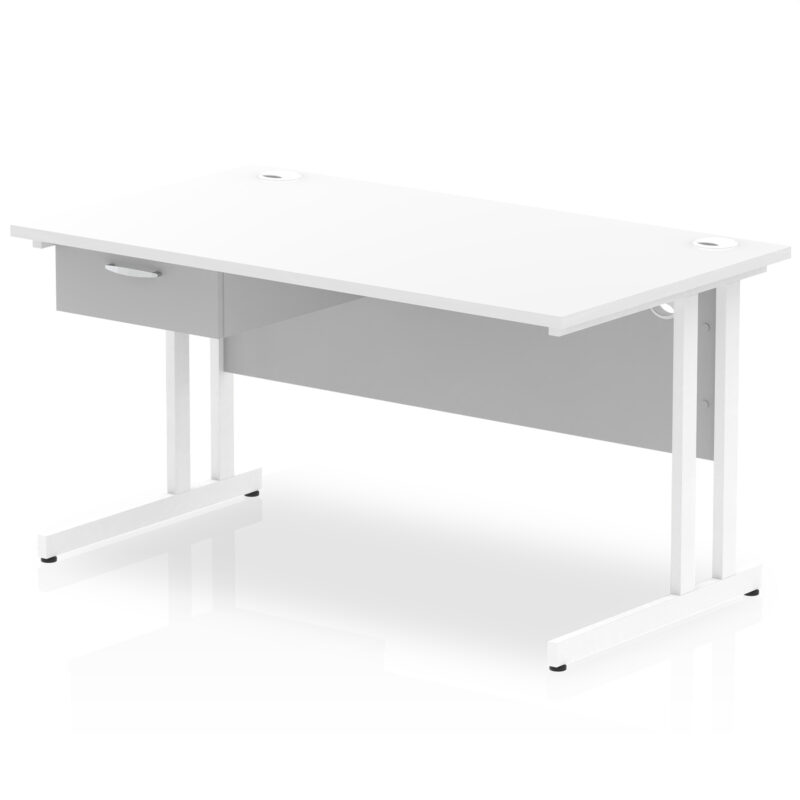 Impulse Cantilever Straight Desk White Frame With Single One Drawer Fixed Pedestal - Image 13