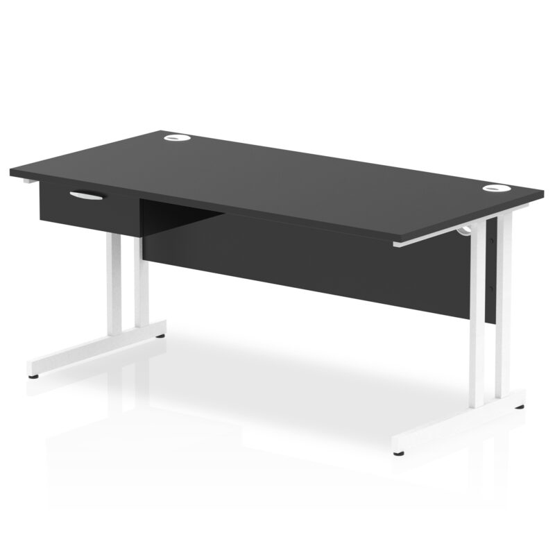 Impulse Cantilever Straight Desk White Frame With Single One Drawer Fixed Pedestal - Image 16