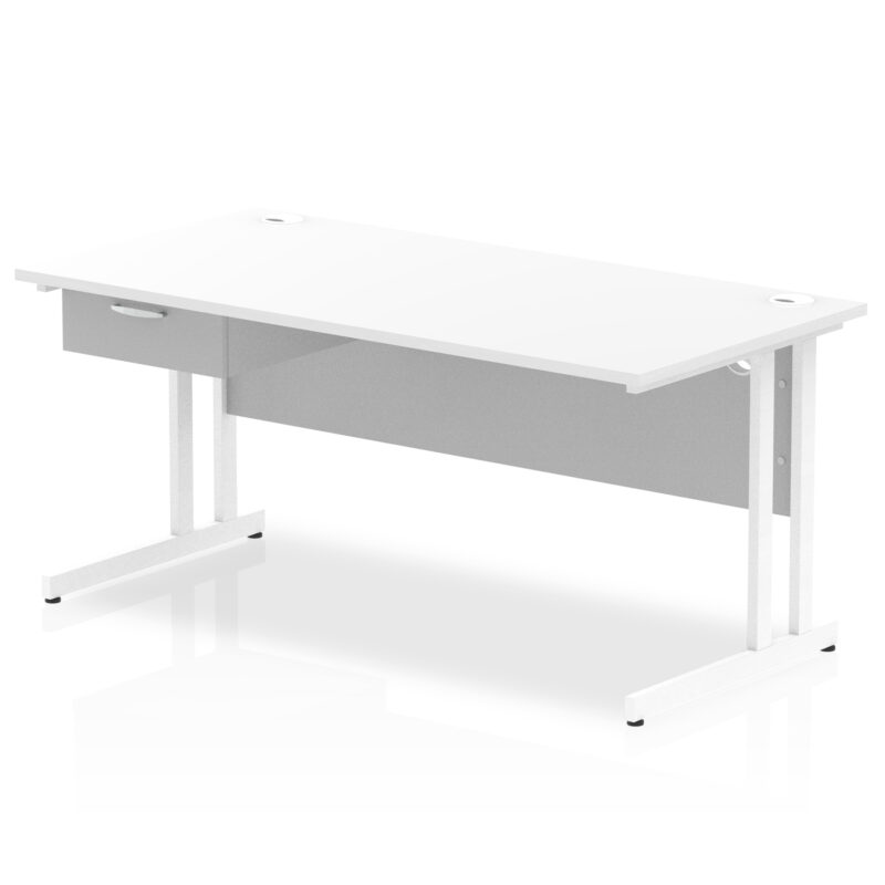 Impulse Cantilever Straight Desk White Frame With Single One Drawer Fixed Pedestal - Image 20