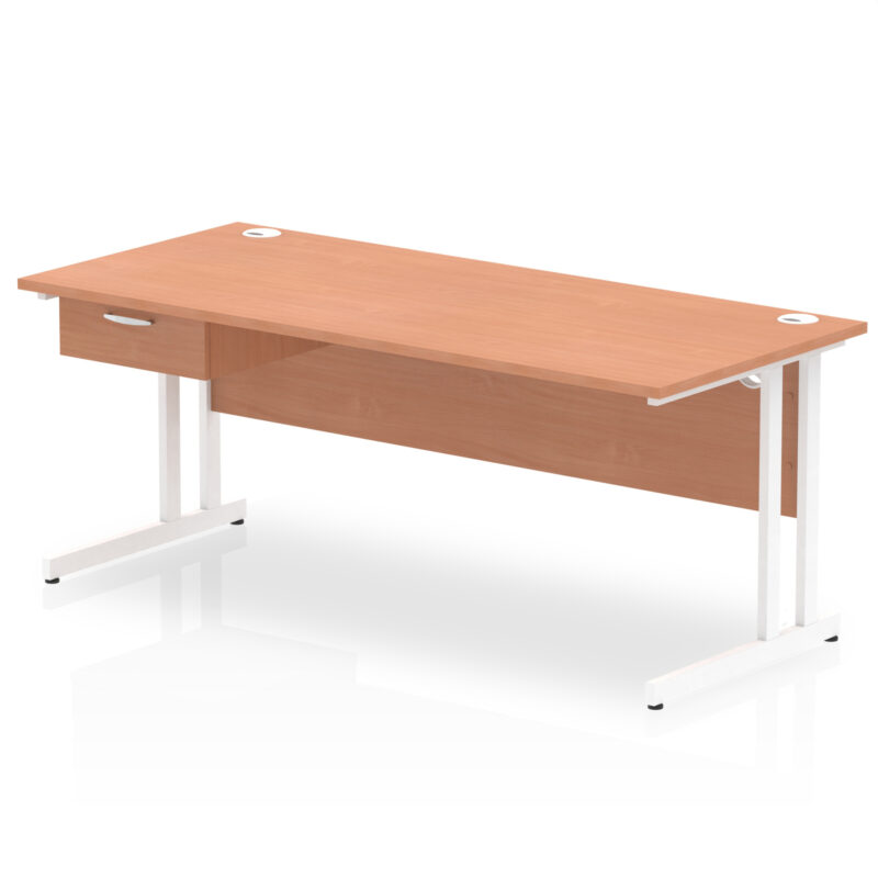 Impulse Cantilever Straight Desk White Frame With Single One Drawer Fixed Pedestal - Image 22