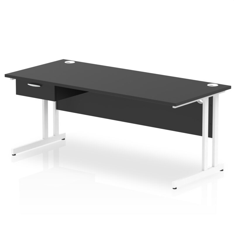 Impulse Cantilever Straight Desk White Frame With Single One Drawer Fixed Pedestal - Image 23