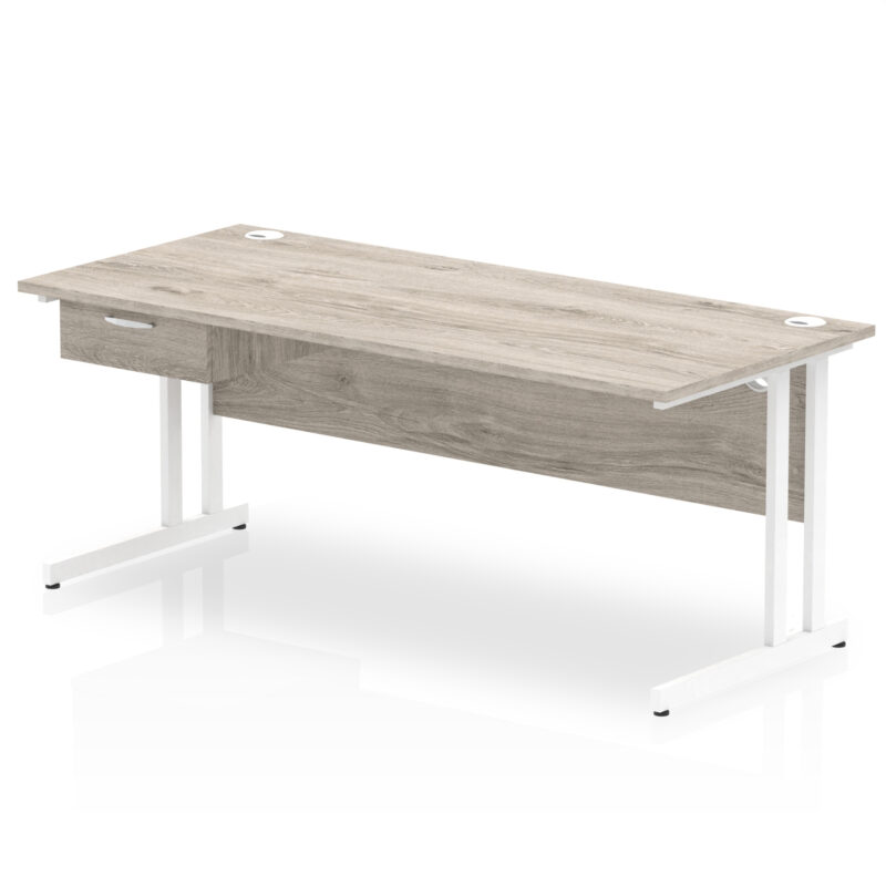 Impulse Cantilever Straight Desk White Frame With Single One Drawer Fixed Pedestal - Image 24