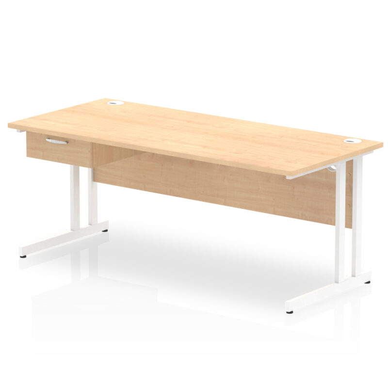Impulse Cantilever Straight Desk White Frame With Single One Drawer Fixed Pedestal - Image 25