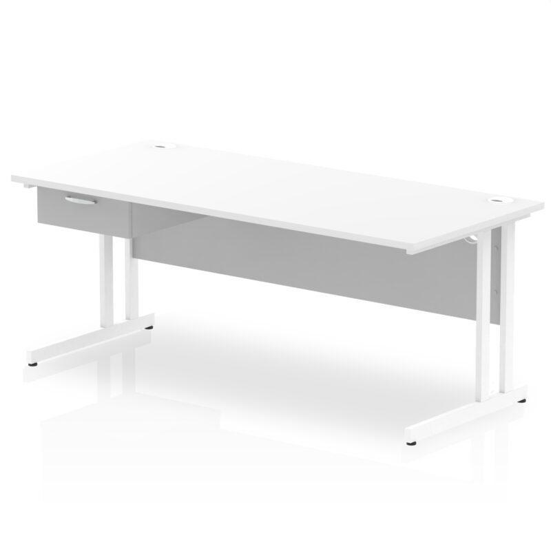 Impulse Cantilever Straight Desk White Frame With Single One Drawer Fixed Pedestal - Image 27