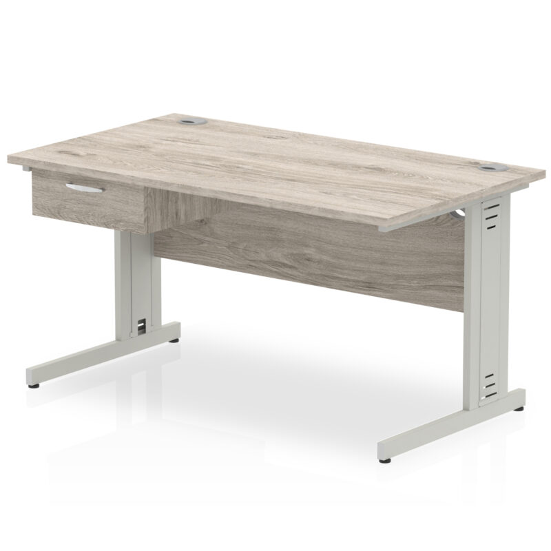 Impulse Cable Managed Straight Desk Silver Frame With Single One Drawer Fixed Pedestal - Image 10