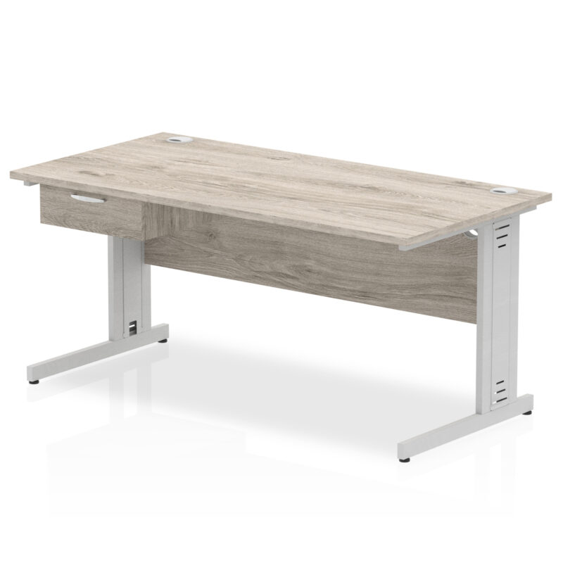 Impulse Cable Managed Straight Desk Silver Frame With Single One Drawer Fixed Pedestal - Image 17