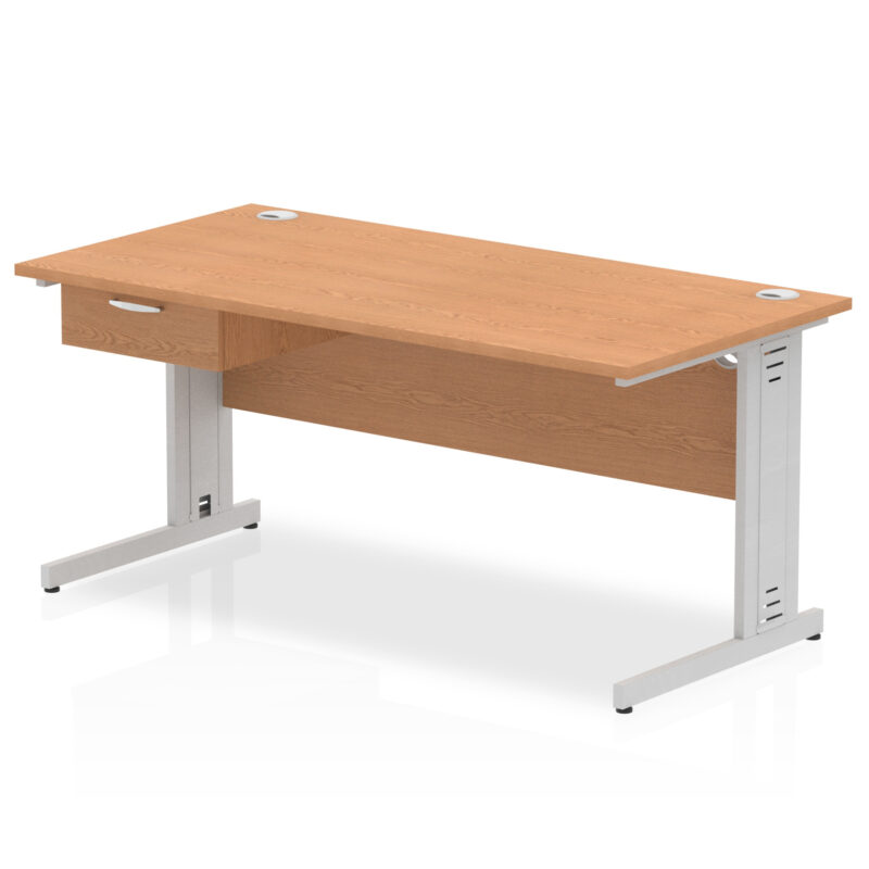 Impulse Cable Managed Straight Desk Silver Frame With Single One Drawer Fixed Pedestal - Image 19