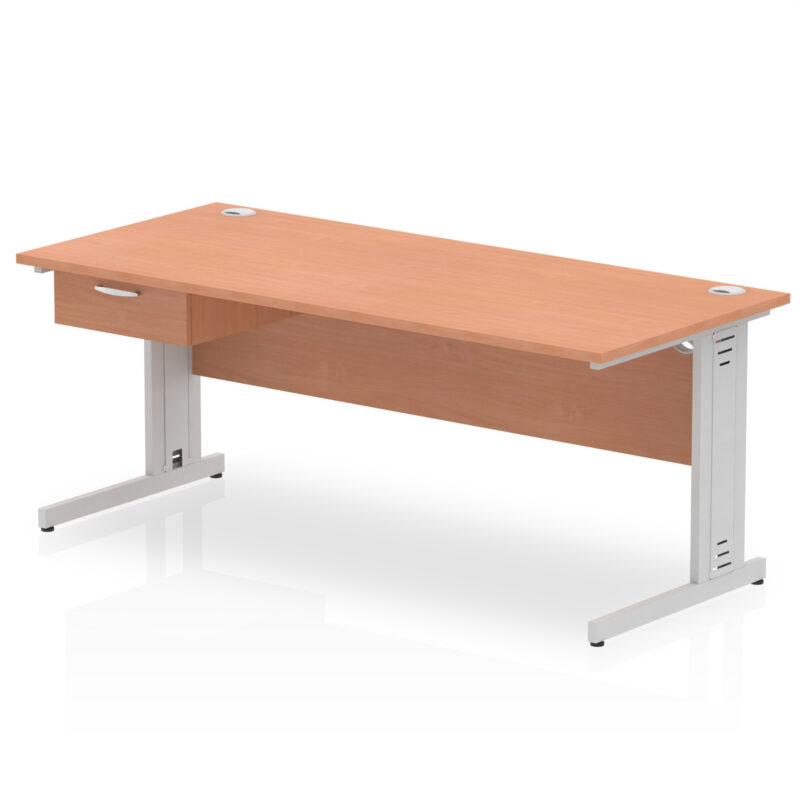 Impulse Cable Managed Straight Desk Silver Frame With Single One Drawer Fixed Pedestal - Image 22