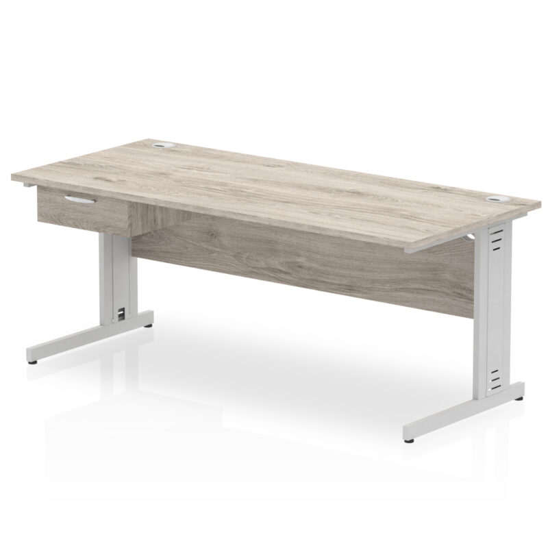Impulse Cable Managed Straight Desk Silver Frame With Single One Drawer Fixed Pedestal - Image 24