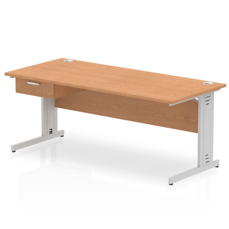 Impulse Cable Managed Straight Desk Silver Frame With Single One Drawer Fixed Pedestal - Image 26
