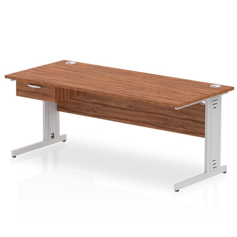 Impulse Cable Managed Straight Desk Silver Frame With Single One Drawer Fixed Pedestal - Image 28