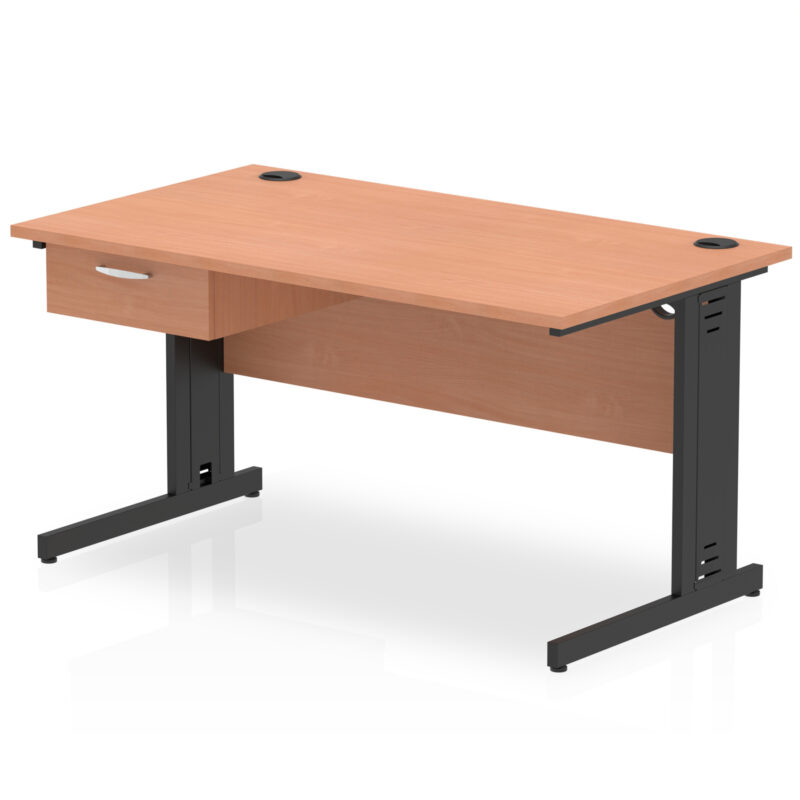 Impulse Cable Managed Straight Desk Black Frame With Single One Drawer Fixed Pedestal - Image 8