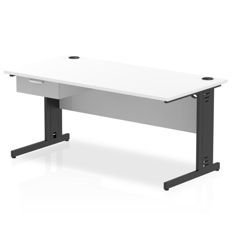 Impulse Cable Managed Straight Desk Black Frame With Single One Drawer Fixed Pedestal - Image 20