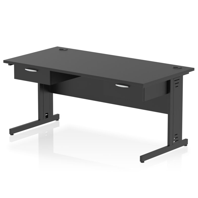 Impulse Cable Managed Straight Desk Black Frame With Two One Drawer Fixed Pedestals - Image 2