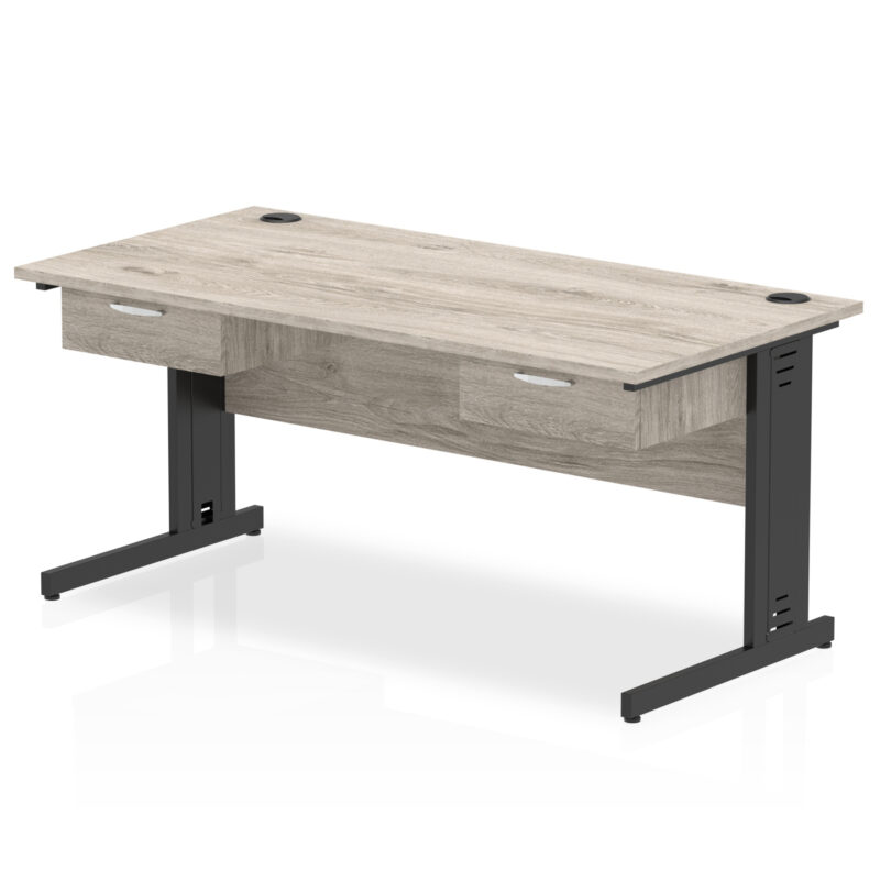 Impulse Cable Managed Straight Desk Black Frame With Two One Drawer Fixed Pedestals - Image 3