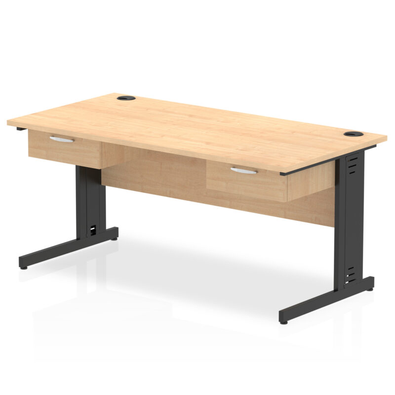 Impulse Cable Managed Straight Desk Black Frame With Two One Drawer Fixed Pedestals - Image 4