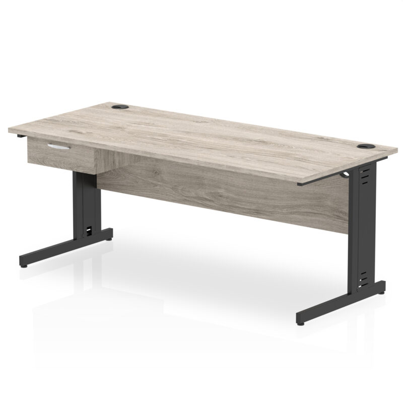Impulse Cable Managed Straight Desk Black Frame With Single One Drawer Fixed Pedestal - Image 24