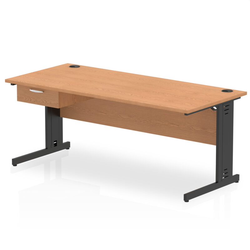 Impulse Cable Managed Straight Desk Black Frame With Single One Drawer Fixed Pedestal - Image 26