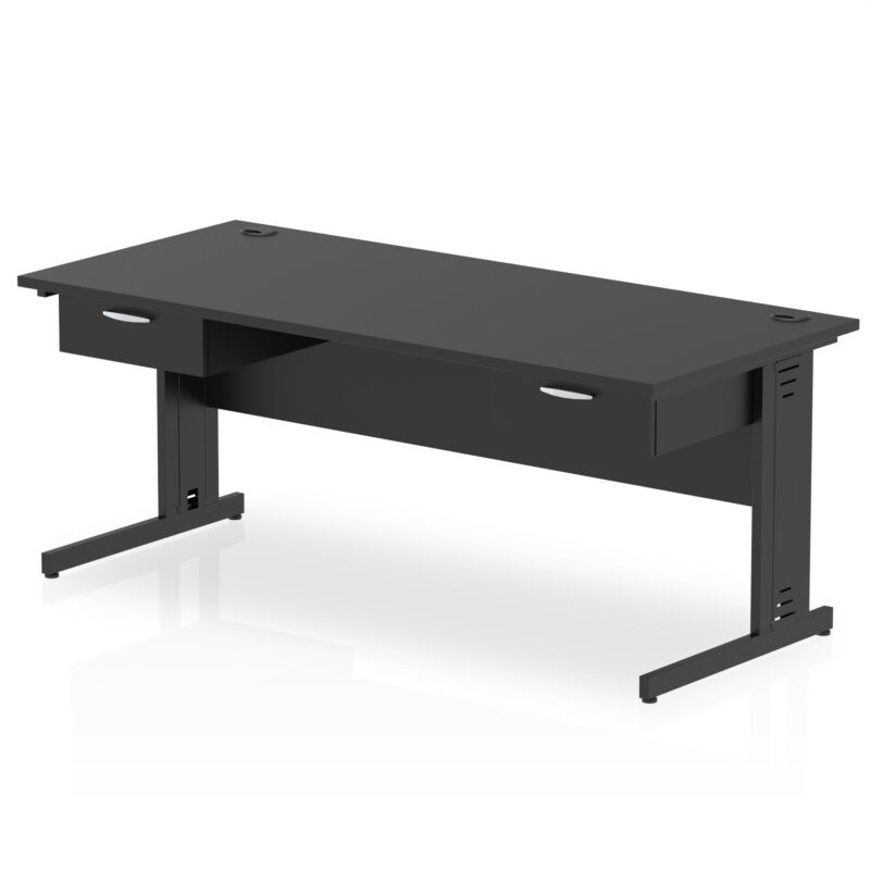 Impulse Cable Managed Straight Desk Black Frame With Two One Drawer Fixed Pedestals - Image 9