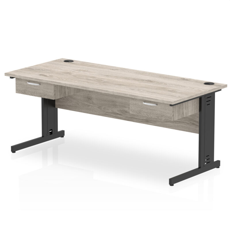 Impulse Cable Managed Straight Desk Black Frame With Two One Drawer Fixed Pedestals - Image 10