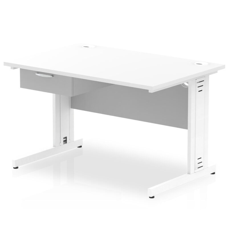 Impulse Cable Managed Straight Desk White Frame With Single One Drawer Fixed Pedestal - Image 6