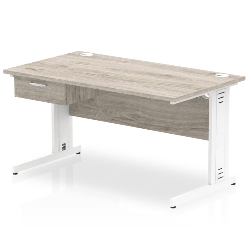 Impulse Cable Managed Straight Desk White Frame With Single One Drawer Fixed Pedestal - Image 10