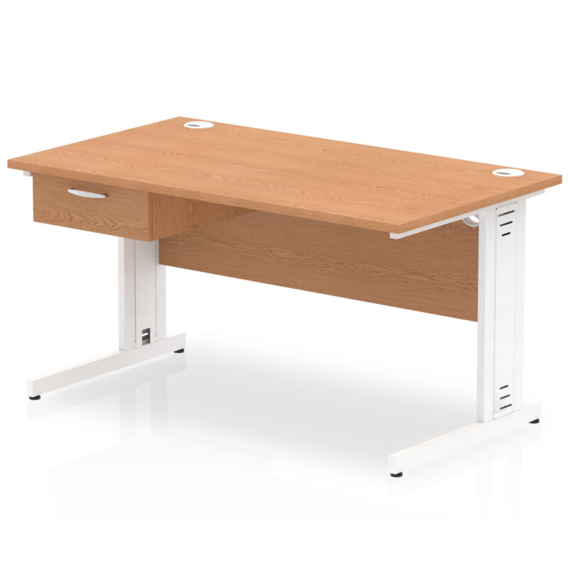 Impulse Cable Managed Straight Desk White Frame With Single One Drawer Fixed Pedestal - Image 12