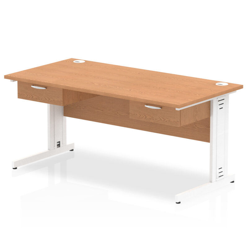 Impulse Cable Managed Straight Desk White Frame With Two One Drawer Fixed Pedestals - Image 5