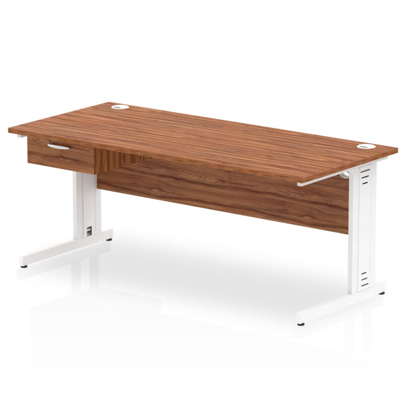 Impulse Cable Managed Straight Desk White Frame With Single One Drawer Fixed Pedestal - Image 28