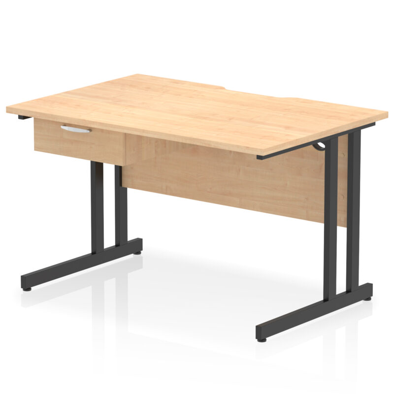 Impulse Scalloped Edge Cantilever Straight Desk With Single One Drawer Fixed Pedestal - Image 3