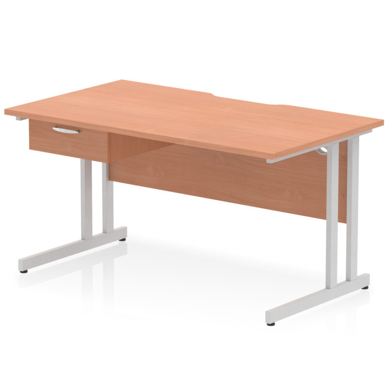 Impulse Scalloped Edge Cantilever Straight Desk With Single One Drawer Fixed Pedestal - Image 25