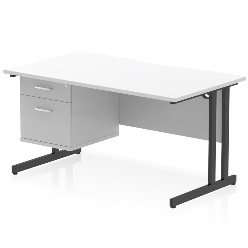 Impulse Scalloped Edge 1400mm Cantilever Straight Desk With Single Fixed Pedestal - Image 18