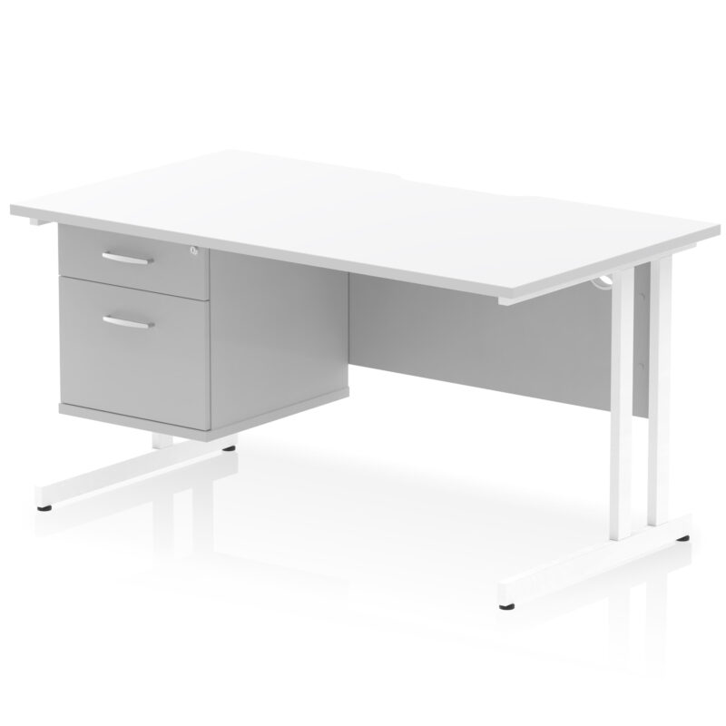 Impulse Scalloped Edge 1400mm Cantilever Straight Desk With Single Fixed Pedestal - Image 20