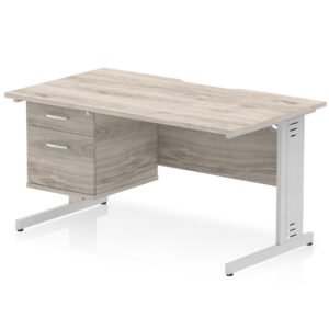 Impulse Scalloped Edge 1400mm Cable Managed Straight Desk With Single Fixed Pedestal - Image 7