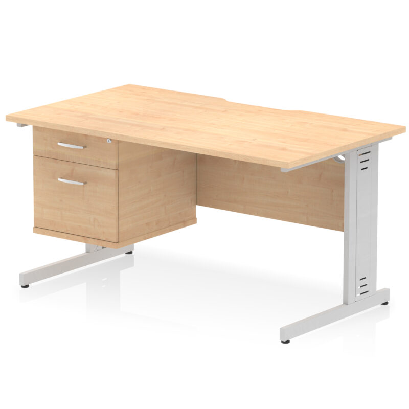 Impulse Scalloped Edge 1400mm Cable Managed Straight Desk With Single Fixed Pedestal - Image 10