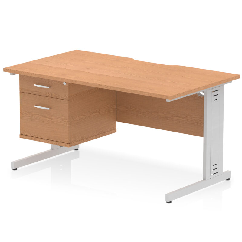 Impulse Scalloped Edge 1400mm Cable Managed Straight Desk With Single Fixed Pedestal - Image 13
