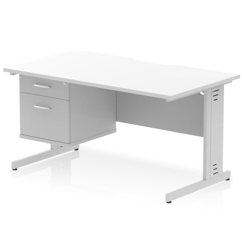 Impulse Scalloped Edge 1400mm Cable Managed Straight Desk With Single Fixed Pedestal - Image 19