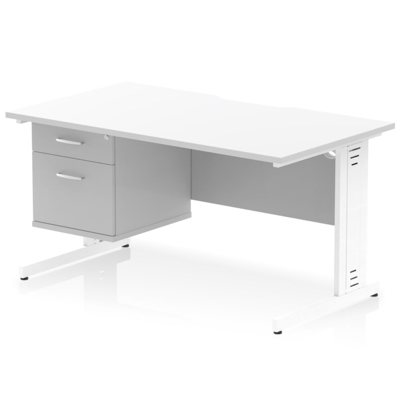 Impulse Scalloped Edge 1400mm Cable Managed Straight Desk With Single Fixed Pedestal - Image 20