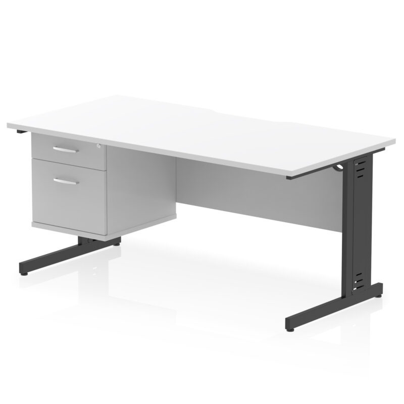 Impulse Scalloped Edge 1600mm Cable Managed Straight Desk With Single Fixed Pedestal - Image 18