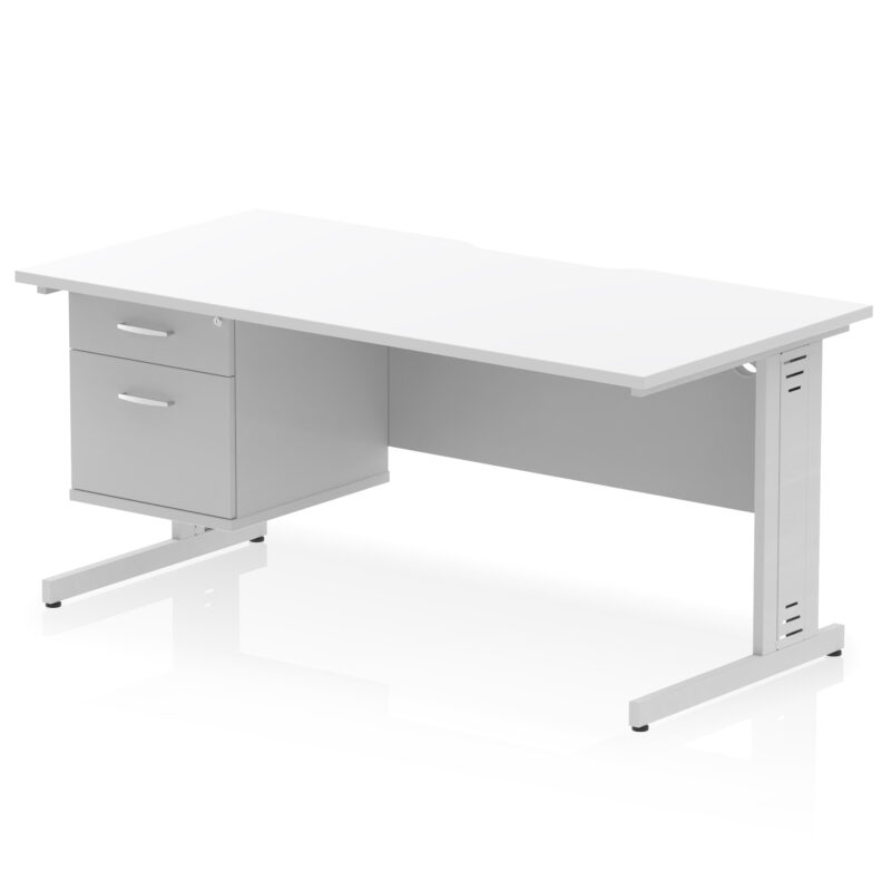 Impulse Scalloped Edge 1600mm Cable Managed Straight Desk With Single Fixed Pedestal - Image 19