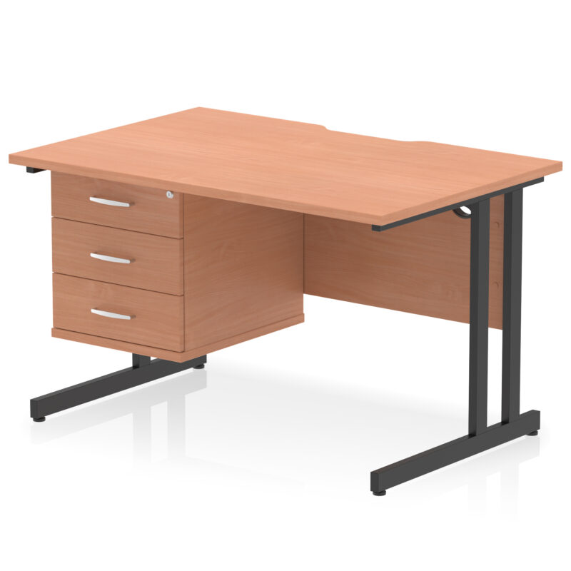 Impulse Scalloped Edge 1200mm Cantilever Straight Desk With Single Fixed Pedestal - Image 21