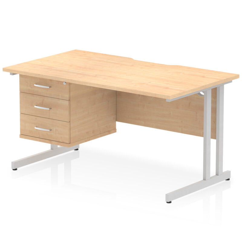 Impulse Scalloped Edge 1400mm Cantilever Straight Desk With Single Fixed Pedestal - Image 28