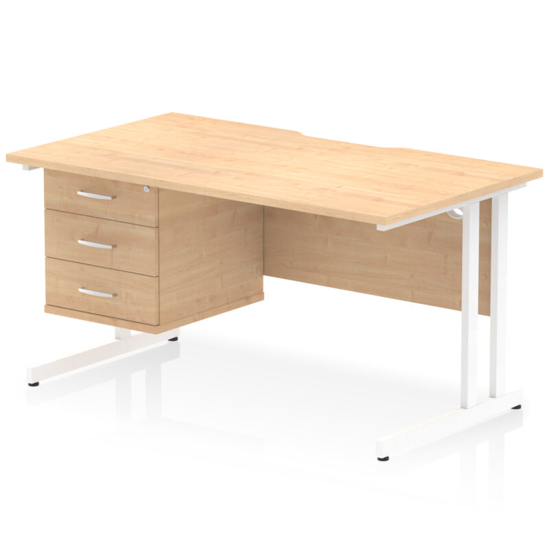Impulse Scalloped Edge 1400mm Cantilever Straight Desk With Single Fixed Pedestal - Image 29