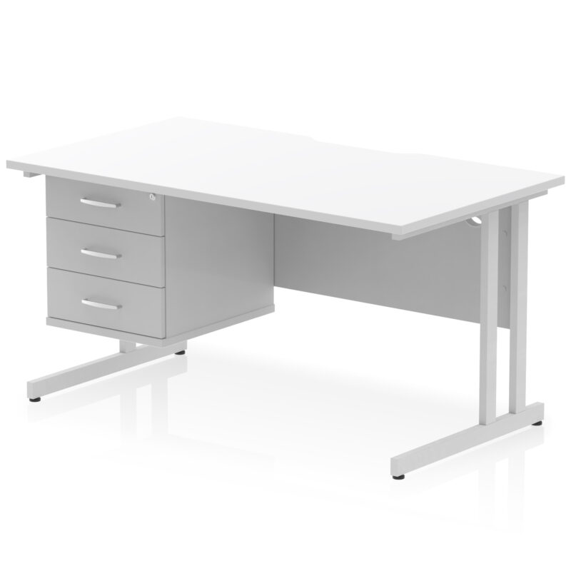 Impulse Scalloped Edge 1400mm Cantilever Straight Desk With Single Fixed Pedestal - Image 37