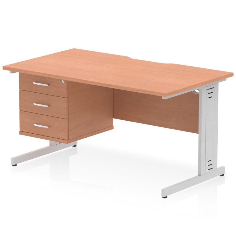 Impulse Scalloped Edge 1400mm Cable Managed Straight Desk With Single Fixed Pedestal - Image 22